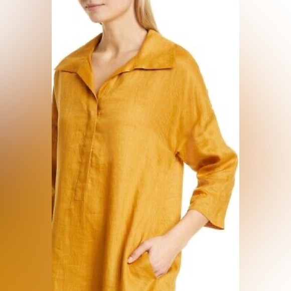MaxMara | Derris V-Neck Linen Dress in Ochre - Picture 9 of 16